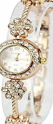 Zeagoo Womens Alloy Crystal Quartz Plum Blossom Bracelet Bangle Wrist Watch Rose Golden