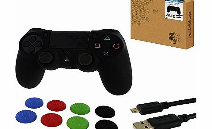 Zed Labz ZedLabz protect amp; play bundle Kit for PS4 including silicone controller cover, TPU analog thumb stick grips and a 3M charge amp; play cable [Playstation 4] (Red Camouflage)