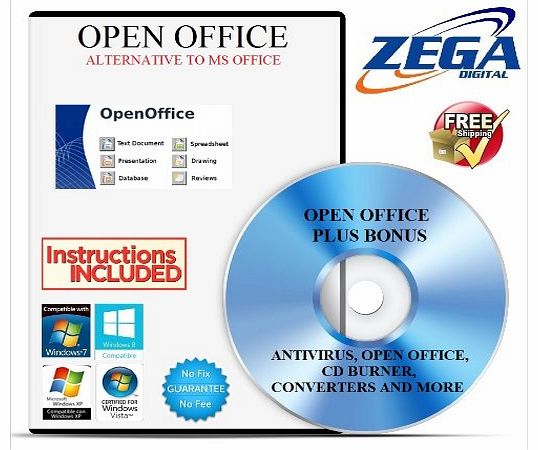 ZEGA Digital OPEN OFFICE Software Suite 2014 Home, Professional 2013 DISC CD Word Excel