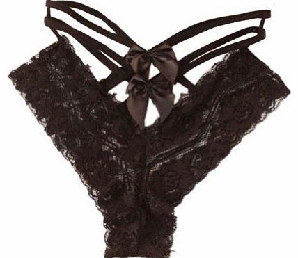 Zehui Lingerie Lace Bow-knot Briefs Underwear Panties Sexy Ladies Knickers Black
