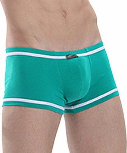 Zehui mens Cotton Boxer Trunks Straps Solid Color Underwear Green Tag L