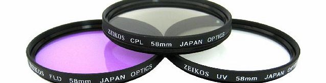 zeikos ``Canon EOS Digital Rebel XTi and Rebel XT - 58mm High Resolution 3-piece Filter Set (UV, Fluorescent, Polarizer) - (Not Canon Brand)``
