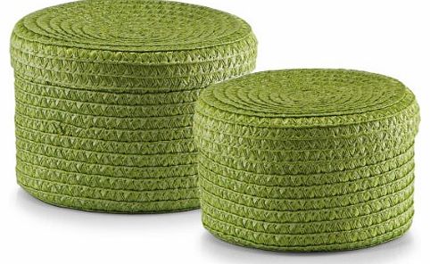 Zeller 14120 2-Piece 16 x 10/ 17 x 12 cm Basket Set with Lids Round Polypropylene Green