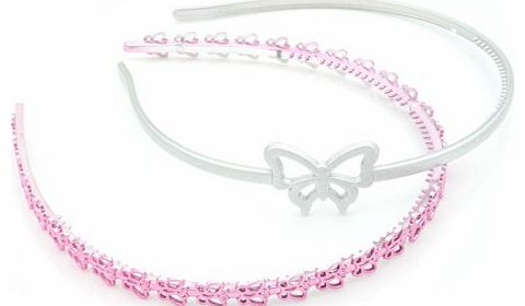 2 Girls Butterfly Alice Bands 5mm Wide Pink & Silver Hair Accessories by Zest