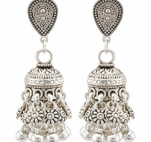 Zest Indian Silver-Look Jhumkas Drop Clip-On Earrings with Swarovski Crystals