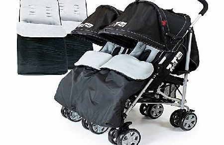 ZETA TWIN (Blk) ZETA VOOOM Twin Double Stroller - Black (  x2 Footmuffs)