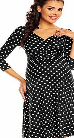 Zeta Ville Fashion Zeta Ville Womens Maternity Wrap V-neck Polka Dot Dress Summer Spot Dress 017c (Black Large White Dots, 18)