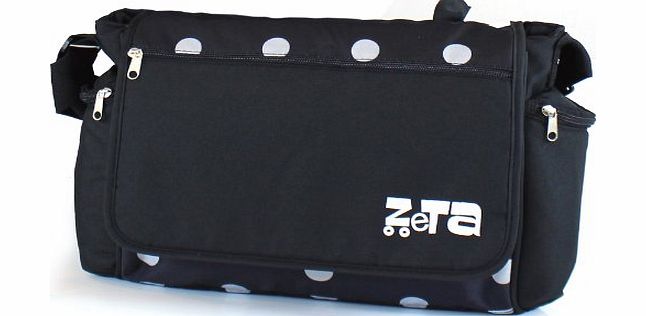 ZETA  Luxury Complete Changing Bag with Changing Mat (Black Dots, Large)