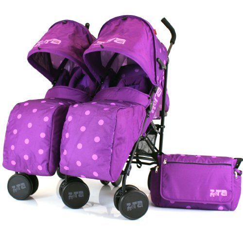 ZETA  Twin Pushchair Complete Package (Plum Dots)