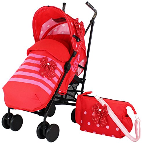 ZETA  Vooom Stroller Complete with Foot Muff/ Raincover/ Changing Bag and Head Hugger Bow Dots Design