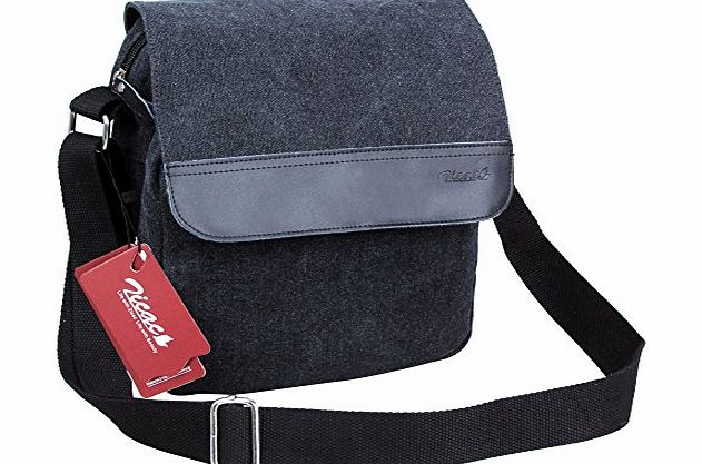 Zicac Mens Canvas Messenger Shoulder Bag Handbags Black and Brown Color (Black)