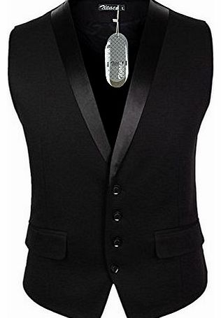Mens Top Designed Casual Slim Fit Skinny dress vest Waistcoat (Tag XXXL(UK:XL), Black One)