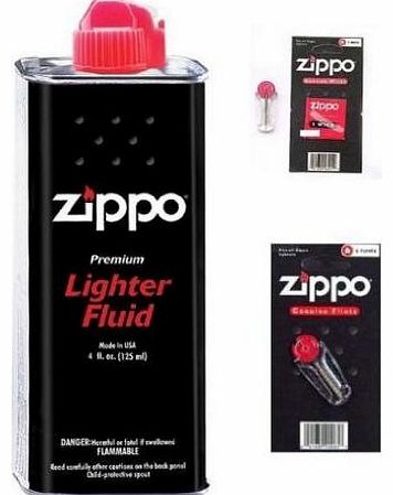 Zippo Lighter Fluid Fuel Petrol 125ml Tin   Wick   6 Flints