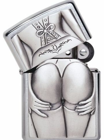 Unisex Adult Sexy Stocking Girl Emblem Windproof Pocket Lighter - Chrome