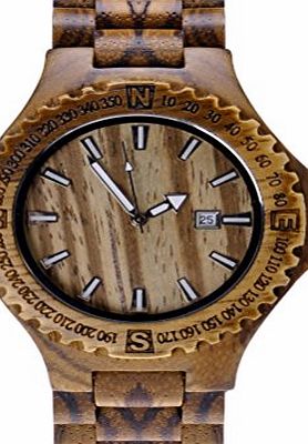 ZLYC Mens Natural Zebrawood Quartz Calendar Wrist Watch Wooden Watch Fathers Day Gift
