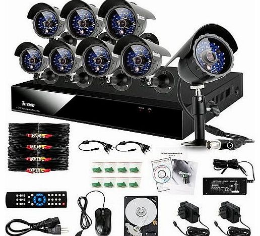  CCTV DIY SET - 8CH Security H.264 CCTV DVR System Outdoor Surveillance Sony Color CCD Waterproof Day Night Camera Smartphone/Network View & 1TB Hard Drive + 8 Cables with power supplier