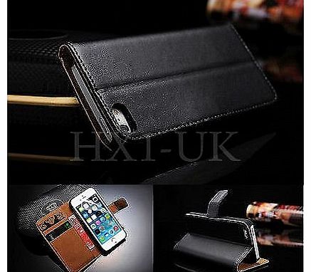 BLACK LUXURY GENUINE LEATHER WALLET CASE COVER & SCREEN PROTECTOR FOR APPLE IPHONE 4 /4S 5 5S 5C (Iphone 5 5S)