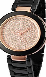 Zonman Luxury Ceramic Quartz Wrist Watch Female Fashion Camellia Diamond Ladies Women (Black)