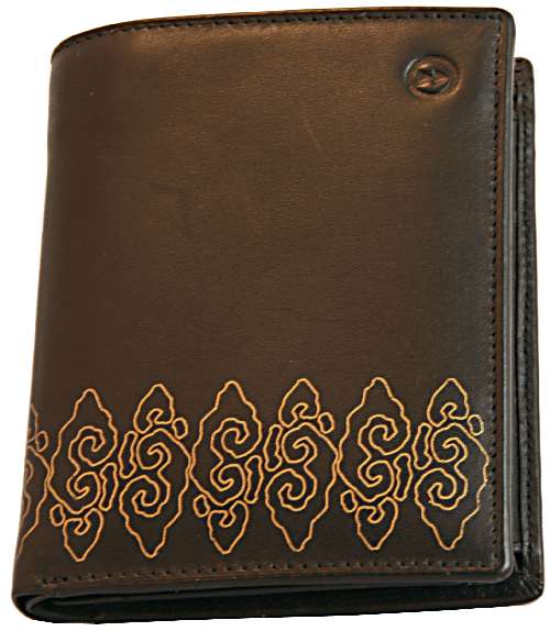 Zoom Large Black Ethnic Pattern Leather Wallet by
