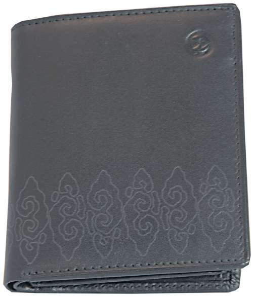 Zoom Small Black Ethnic Pattern Leather Wallet by