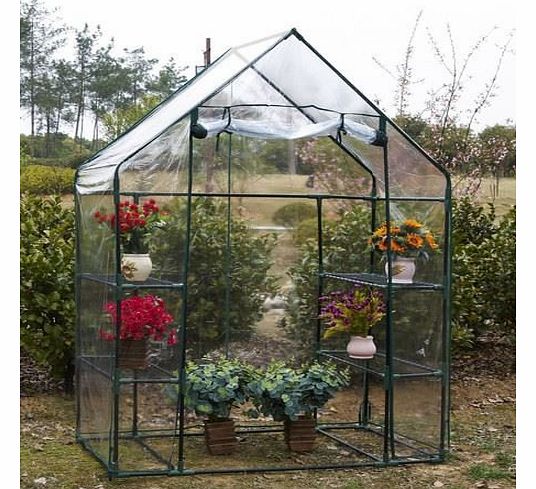 Compact Walk in Greenhouse with 4 Shelves & Cover