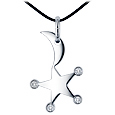 Zoppini Moon and Star Stainless Steel and Zircon Pendant w/Lace