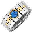 Zoppini Stainless Steel & Gold Dots Deep Blue Aqua Flower Ring