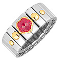 Zoppini Stainless Steel & Gold Dots Ruby Red Flower Ring