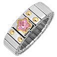 Zoppini Stainless Steel and Gold Pink Star Ring