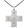 Zoppini Stainless Steel and Zircons Cross Pendant w/Lace