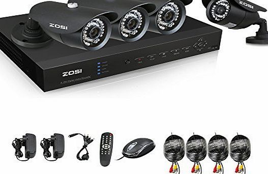 ZOSI 4Channel Full D1 960H Hdmi Dvr H.264 Outdoor 800Tvl Night Vision Color Cameras Cctv Home Security System Video 500Gb Hd Hard Drive 3G Android Iphone