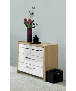 2 Wide 2 Narrow Gloss Drawer Chest - Oak and White
