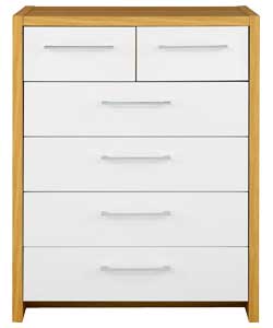 4 Wide 2 Narrow Drawer Chest - Oak and White Gloss