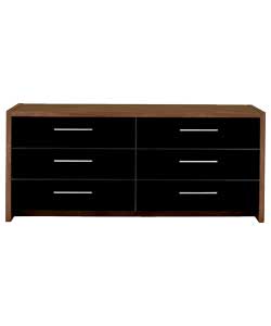 6 Drawer Chest - Walnut and Black Gloss