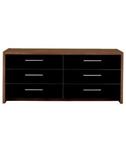 zurich 6 Drawer Chest - Walnut and Black Gloss