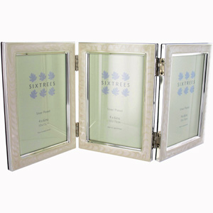 White Triple Silver Plated Photo Frame