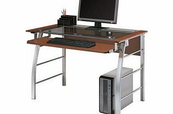 Zyon Contemporary Glass Design PC Desk - Brown and Silver (PC, Monitor not included)