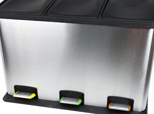 Zyon Recycle Bin, 36 Litre Capacity, Stainless Steel Satin Finish - 3 Detachable 12 Litre Bins 