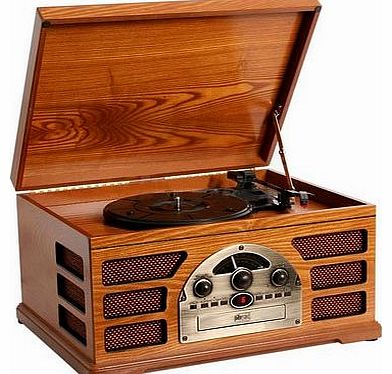 Zyon Wooden Retro Turntable 3 Speed AM/FM Radio CD and Cassette Player - (Beech)