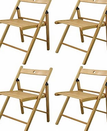 Harbour Housewares Wooden Folding Chairs - Natural Wood Colour - Pack of 4