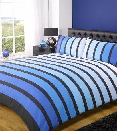Rapport Soho Blue Stripe Duvet Cover Quilt Bedding Set, Blue, Double