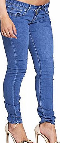 Simply Chic Outlet SCO New Womens Ladies Super Skinny Fit Mid Rise Denim Jeans (8, Blue One Button)