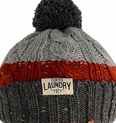Tokyo Laundry Unisex Enstone Stripe Knitted Winter Warm Bobble Hat Charcoal Grey One Size
