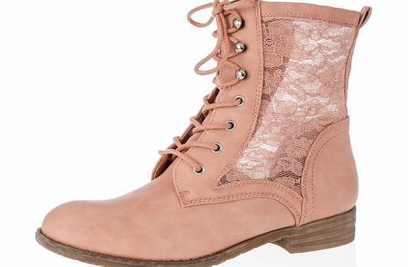 Unbranded Dusty Pink Lace Tie Up Boots