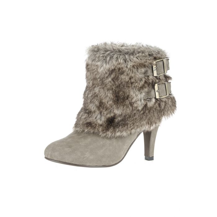Unbranded Taupe Faux Fur Top Ankle Boots
