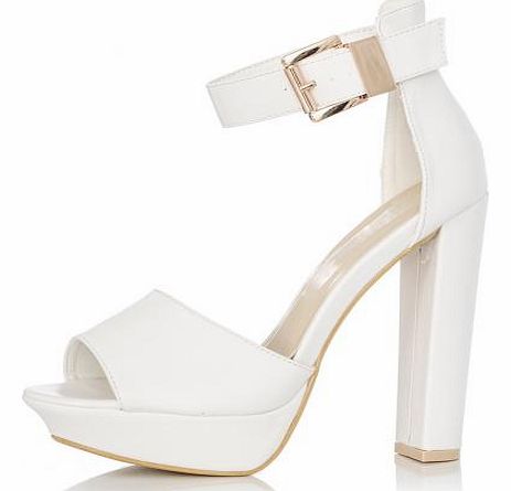 Unbranded White Faux Leather Thick Heel Platform Sandals