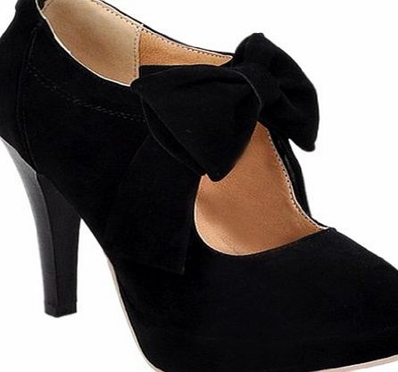 Zicac hot sale!!!new fashion womens shoes round head bowknot high heels two colors (Size 39-UK6, Black)